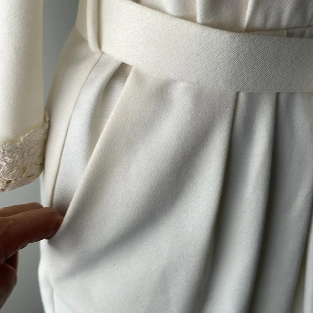 80s Vintage Missy First Montreal Lace Collar Modi Dress Button Down Cream Medium - Picture 13 of 13